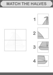 Match halves of Sailboat. Worksheet for kids