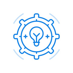 Idea formation process vector line icon. Constructive creative thinking and successful brainstorming.