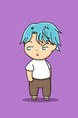 Cute Boy in T-Shirt Cartoon Illustration