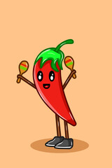 Cute Chili Celebrates Cinco De Mayo Cartoon Illustration