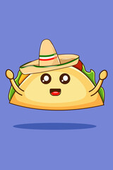 Cute Taco with Sombrero Hat Cartoon Illustration