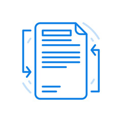 Working with text document vector line icon. Replacing written text and correcting content of agreement.