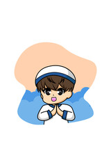 Cute Moslem Boy with Grey Eyes Cartoon Illustration