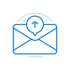 Sending letter by email vector line icon. Closed envelope with arrow in circle.