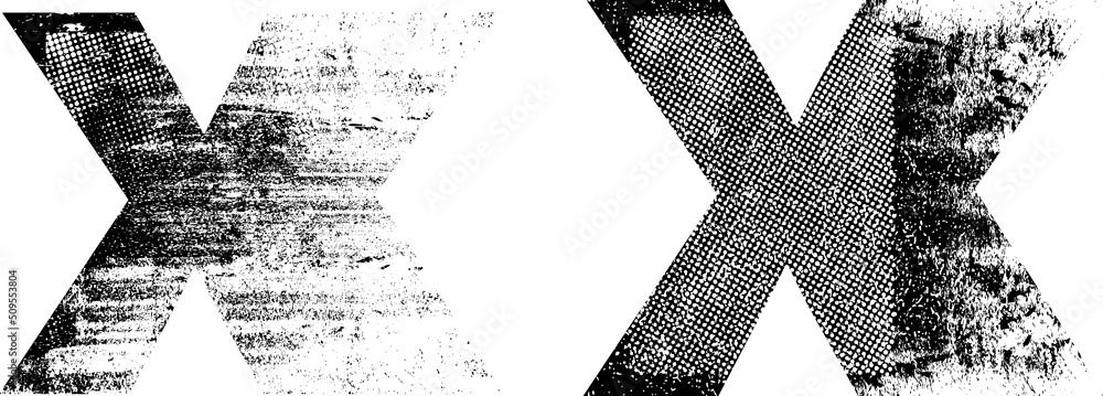 Fototapete glitch distorted geometric shape . minimal art design . noise destroyed cross logo . trendy defect e