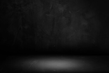 Black, dark and gray abstract cement wall and studio room gradient background, vintage lights background. de-focused. used for display products and design.