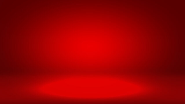 Red background abstract gradient spotlight room texture background. Studio backdrop wallpaper light room wall color red and empty space.