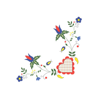 Traditional Polish ornament. Kashubian embroidery. Floral folk vector illustration.