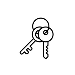 Bunch of keys thin line vector icon in black. Outline keys. Trendy flat style isolated symbol, can be used for: illustration, minimalistic, logo, mobile, app, emblem, design, web, site, ui, ux. EPS 10