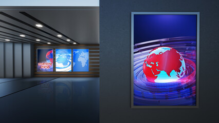 3D Virtual TV Studio News, Backdrop For TV Shows .TV On Wall.3D Virtual News Studio Background, Loop	