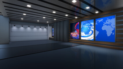 3D Virtual TV Studio News, Backdrop For TV Shows .TV On Wall.3D Virtual News Studio Background, Loop	