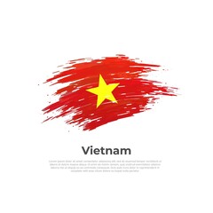 Vietnam flag. Brush strokes. Brush painted vietnamese flag on a light background. Vector design national poster, template. Place for text. State patriotic banner of vietnam, cover. Copy space