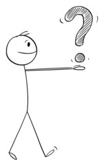 Person Asking and Holding Question Mark Symbol, Vector Cartoon Stick Figure Illustration