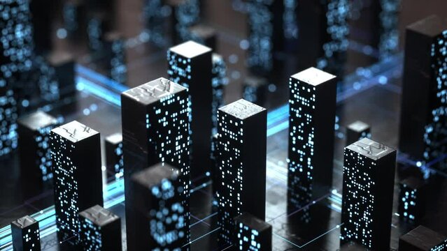 abstract futuristic city data building 3d rendered
