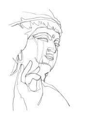 Continuous line drawing of Buddha face. One line drawing illustration.