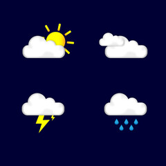 graphs of climatic conditions. Sun, cloudy, rain, lightning on a dark background