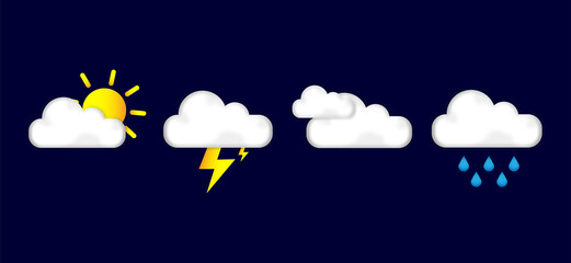 graphs of climatic conditions. Sun, cloudy, rain, lightning on a dark background