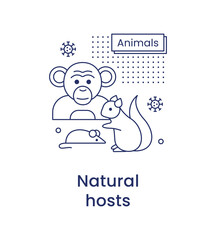 Monkeypox concept. Icon of natural hosts of the monkeypox virus. Vector line illustration isolated on a white background.
