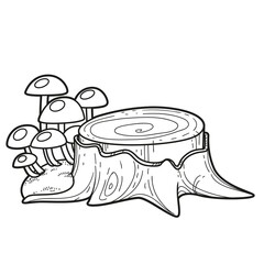 Old stump on which toadstools grow linear drawing for coloring isolated on white background
