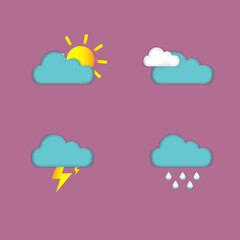 graphs of climatic conditions. Sun, cloudy, rain, lightning on a dark background