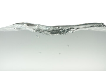 Water waves and splash with bubbles of air isolated on white background	