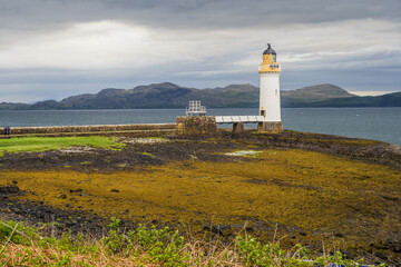 Fototapeta na wymiar Rubha nan Gall lighthouse is located north of Tobermory on the Isle of Mull