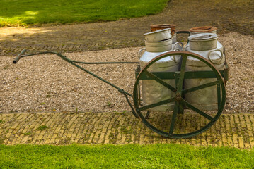 Beemster, Netherlands, May 2022. A traditional farm with old agricultural tools.