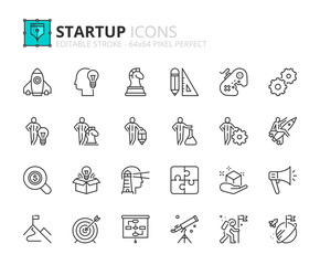 Simple set of outline icons about startup. Business concept.