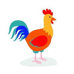 The rooster stands on its paws