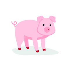 Pink piglet stands on its paws
