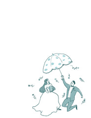 傘をさした新郎新婦、ウエディング、結婚式、文字なし（縦、右下配置）
