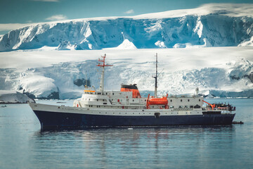 Tourist ship in Antarctica. Port Lockroy