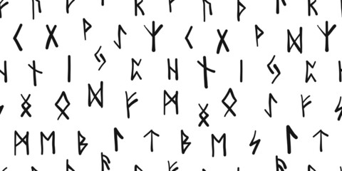 Runes, seamless pattern background. Ancient occult symbols