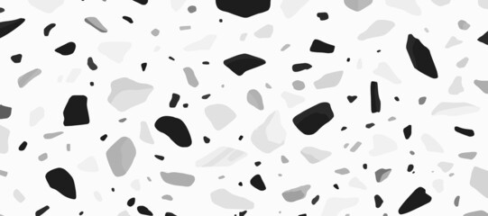 Terrazzo flooring seamless pattern collection in traditional gray, white, black marble rocks....