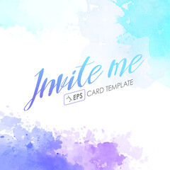 Aesthetic and romantic gift template with pink and blue watercolor brush smears on white background. pastel congratulation wedding invitation card with watercolor decor design elements.