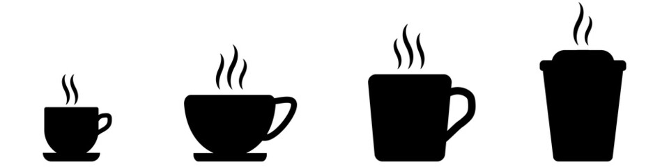 Cup of coffee icons set. Black icons on a white background for your design. Vector illustration