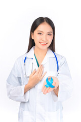 portrait asian female doctor with stethoscope in uniform,