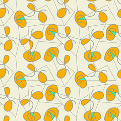 Seamless cute pattern with curved triangle elements and wave lines