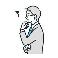 考え事をする現場監督のイラスト。