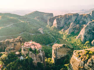 Obraz premium meteora monastery aerial view Thessaly mountains Greece