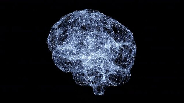 Artificial Intelligence - Building Neural Network - Net shaped brain on black background 4K seamless loop wireframe