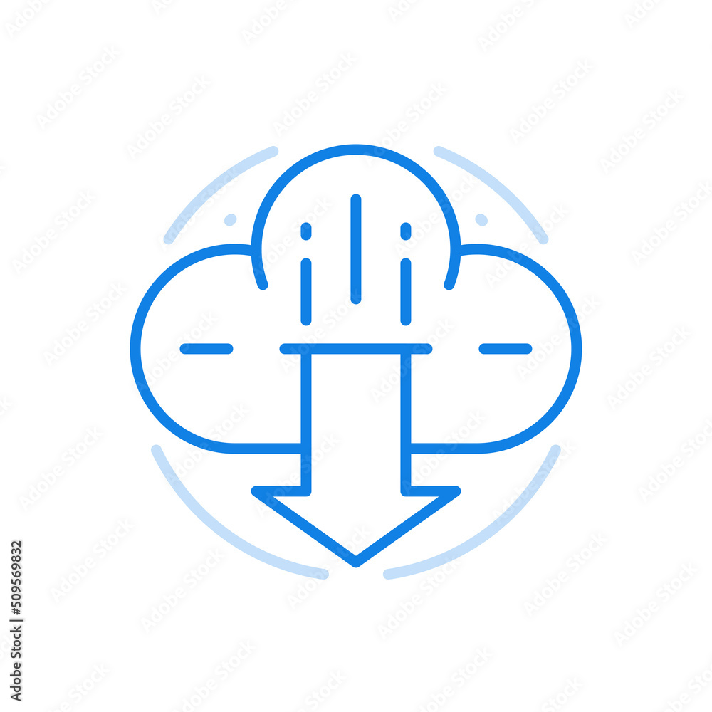 Poster download files from cloud service vector line icon. online storage information for downloading sendi