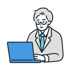 事務作業を行うスーツを着た男性。