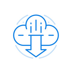 Fototapeta premium Download files from cloud service vector line icon. Online storage information for downloading sending data.