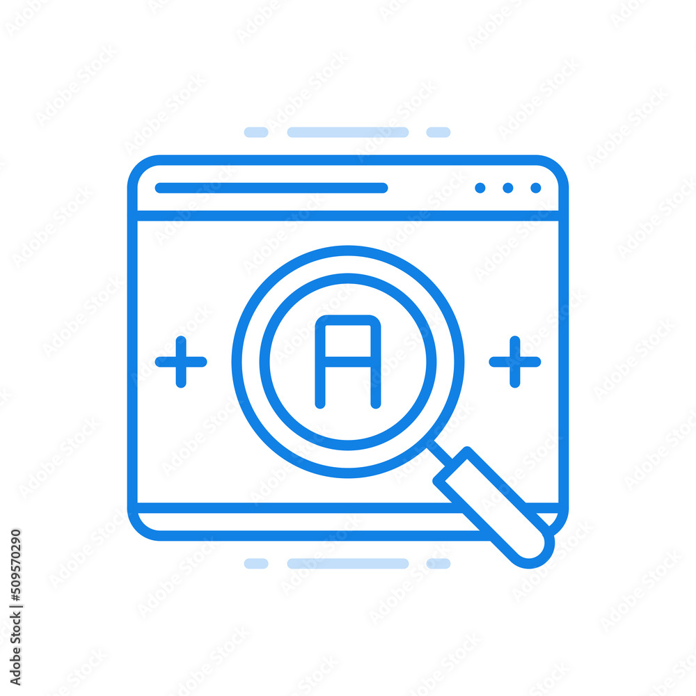Poster online analytics vector line icon. information marketing with internet analysis and communication ma