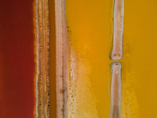 An aerial view of Hutt Lagoon, Western Australia, colorful lake. 