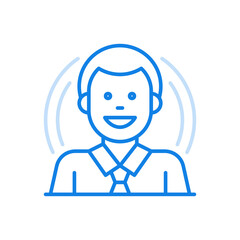 Smiling business character vector line icon. Avatar abstract profile with young man in tie.