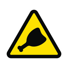 Piece of meat, warning yellow triangular sign isolated on white background, vector illustration
