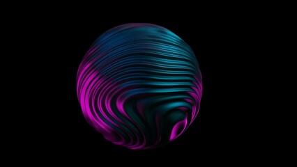 Liquid Sphere 3d blue purple light illustration. Abstract morphing sphere. Liquid holographic background.