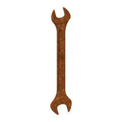 Letter I made of rusty wrenches and bolts, isolated on white, 3d rendering